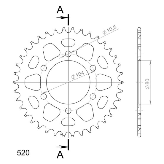 Couronne Alu Supersprox Anti Boue Pas 520 Noir AH403X