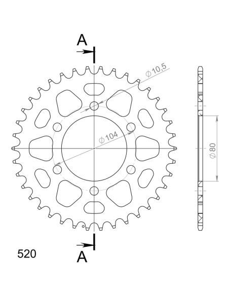 Couronne Alu Supersprox Anti Boue Pas 520 Noir AH403X