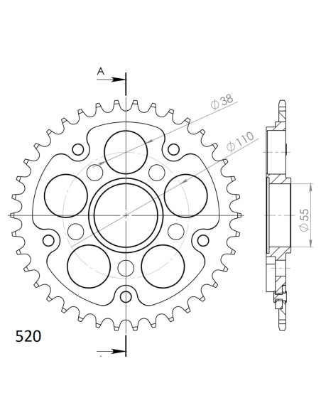 Couronne Stealth Supersprox Bi-métal Pas 520 Gris CL606SS