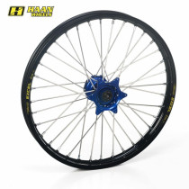 Roue avant complète HAAN WHEELS (19x1,40) HUSQVARNA, jante noire, moyeu Bleu