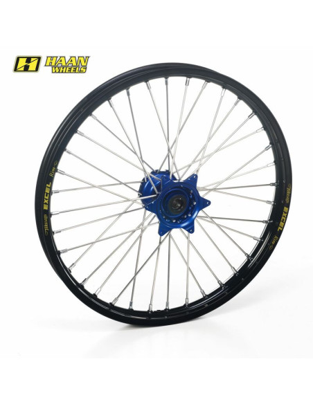 Roue avant complète HAAN WHEELS (19x1,40) HUSQVARNA, jante noire, moyeu Bleu