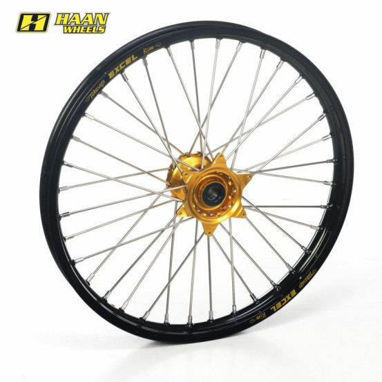 Roue avant complète HAAN WHEELS (21x1,60) SUZUKI, jante noire, moyeu Or
