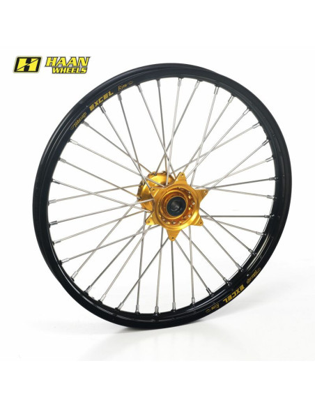 Roue avant complète HAAN WHEELS (21x1,60) SUZUKI, jante noire, moyeu Or