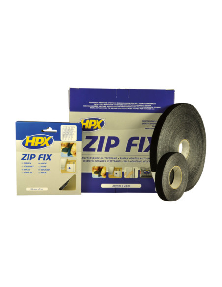 Pack ruban Zip Fix noir HPX 20mm X 5m surface crochet et sangle