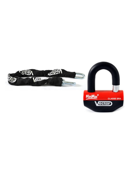 Kit antivol SRA VECTOR - chaîne 1,10m + cadenas/bloque-disque MiniMax+
