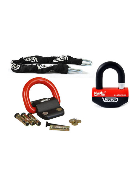 Kit antivol SRA VECTOR - chaîne 1,30m + cadenas/bloque-disque MiniMax+ + Fixation Compac Blok