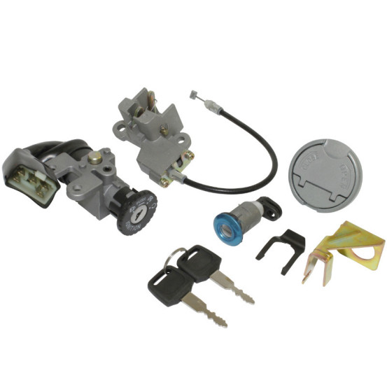 Contacteur à clé 50 Chinois 4T GY6 / 139QMB / Baotian 50 BT49QT 4T / Peugeot 50 V-Clic (avec serrure de selle et bouchon d'es..