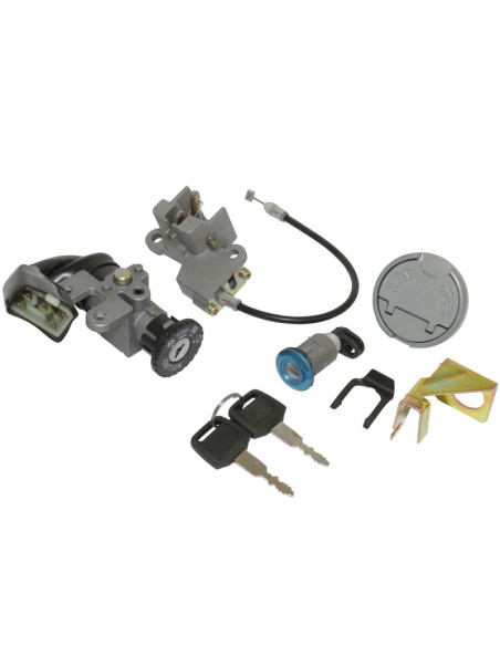 Contacteur à clé 50 Chinois 4T GY6 / 139QMB / Baotian 50 BT49QT 4T / Peugeot 50 V-Clic (avec serrure de selle et bouchon d'es..