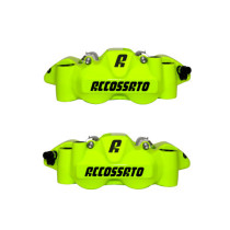 Paire d'étriers de freins radiaux monoblocs forgés jaunes ACCOSSATO - Pistons alu - Entraxe 108mm - Plaquettes frittées inclu…
