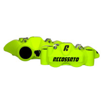 Paire d'étriers de freins radiaux monoblocs forgés jaunes ACCOSSATO - Pistons alu - Entraxe 108mm - Plaquettes céramiques inc