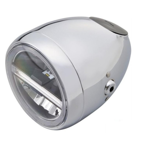 Phare LED Néo Rétro chromé DAYTONA avec emplacement pour compteur VELONA60