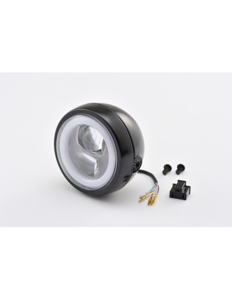 Phare LED rond noir DAYTONA CAPSULE120 - Fixations latérales