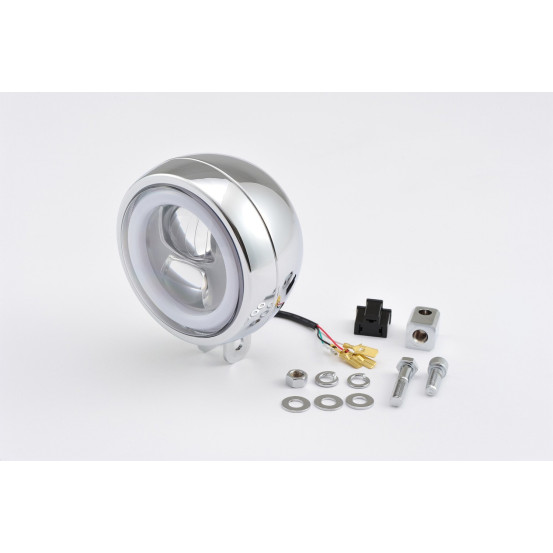 Phare LED rond chromé DAYTONA CAPSULE120 - Fixations inférieures