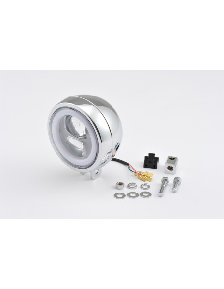 Phare LED rond chromé DAYTONA CAPSULE120 - Fixations inférieures