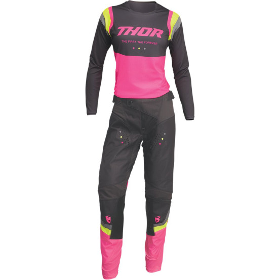 Pantalon cross Femme Thor Pulse Rev - Gris Charcoal Rose Fluo