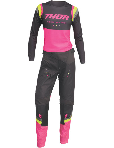 Pantalon cross Femme Thor Pulse Rev - Gris Charcoal Rose Fluo
