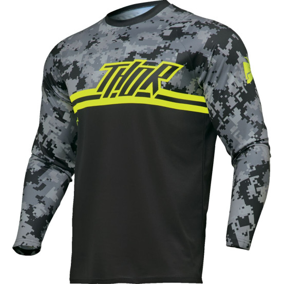 Maillot cross enfant Thor 2024 Sector - Camo Digi Noir Jaune