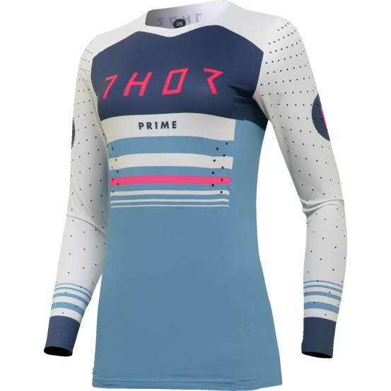Maillot cross femme Thor 2024 Prime - Blaze Bleu Steel Blanc Vintage