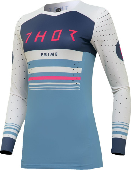 Maillot cross femme Thor 2024 Prime - Blaze Bleu Steel Blanc Vintage