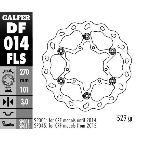 Disque de frein avant GALFER wave flottant oversize 270mm - HONDA CR-CRF -2014
