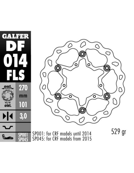 Disque de frein avant GALFER wave flottant oversize 270mm - HONDA CR-CRF -2014