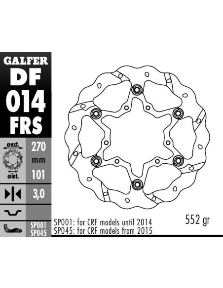 Disque de frein avant GALFER wave flottant oversize TSUNAMI 270mm - HONDA CR-CRF -2014