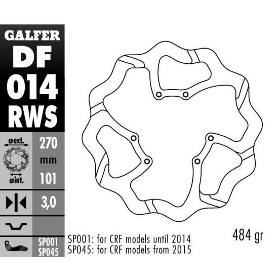 Disque de frein avant GALFER wave fixe oversize TSUNAMI 270mm - HONDA CR-CRF -2014