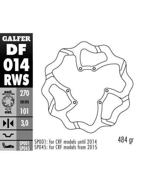 Disque de frein avant GALFER wave fixe oversize TSUNAMI 270mm - HONDA CR-CRF -2014