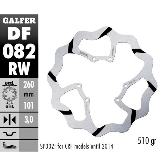 Disque de frein avant fixe Wave GALFER- 260 mm- HONDA CR 125-250-500 2015-