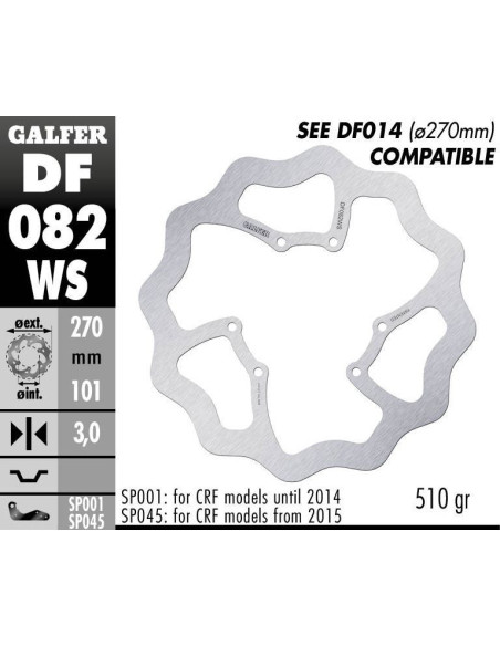 Disque de frein avant GALFER wave fixe oversize 270mm - HONDA CRF 2015-
