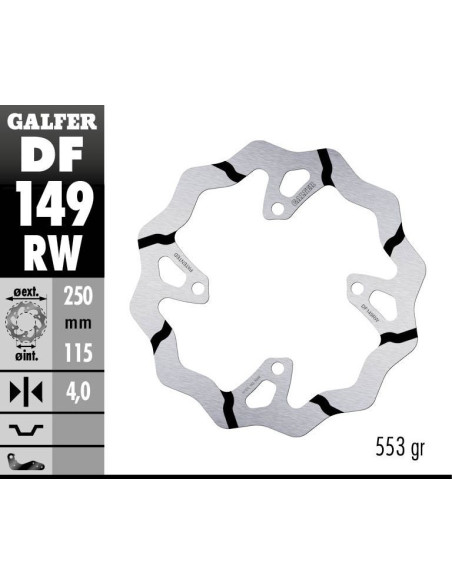 Disque de frein arrière fixe Wave GALFER- 250 mm- KAWASAKI KX 450F 2019-