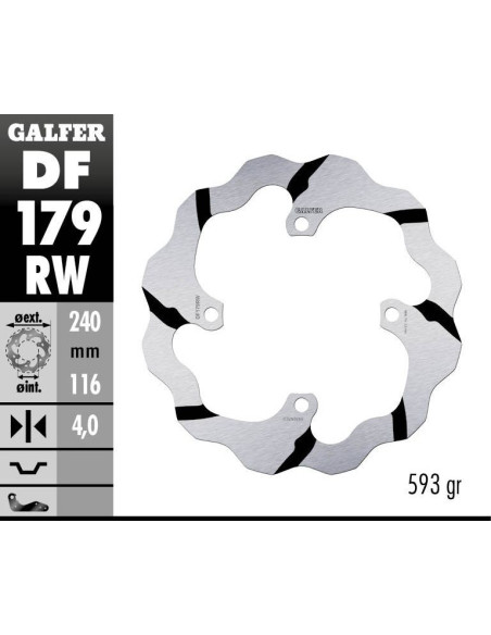 Disque de frein arrière fixe Wave GALFER- 240 mm- KAWASAKI KX (03)