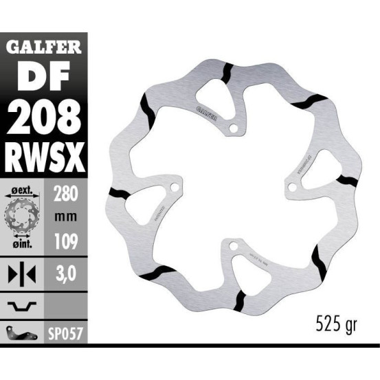 Disque de frein avant GALFER wave fixe GROOVE oversize 280mm - KAWASAKI KX 250-450 F (2015-)