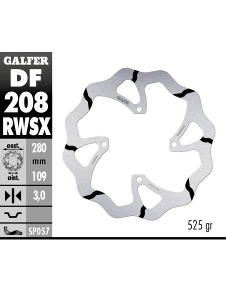 Disque de frein avant GALFER wave fixe GROOVE oversize 280mm - KAWASAKI KX 250-450 F (2015-)
