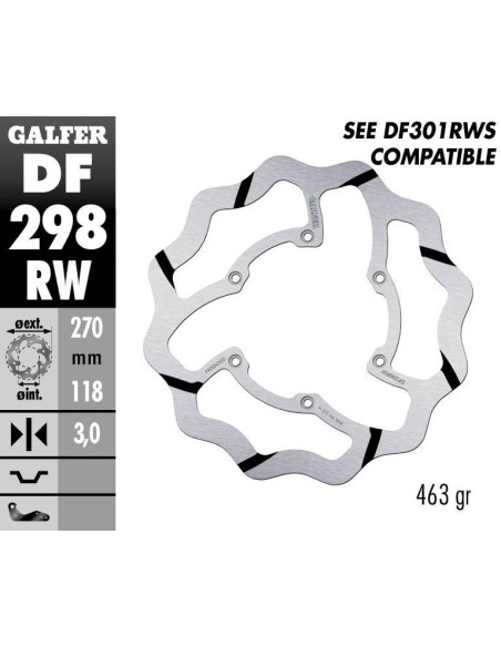 Disque de frein avant fixe Wave GALFER- 270 mm- YAMAHA YZ F 2016-