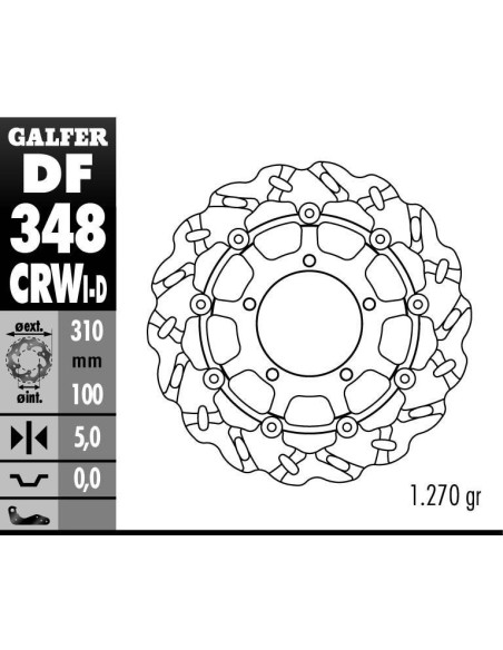 Disque de frein GALFER wave flottant TSUNAMI route côté droit frette alu 310x5mm - SUZUKI GSXE 1000 (05)