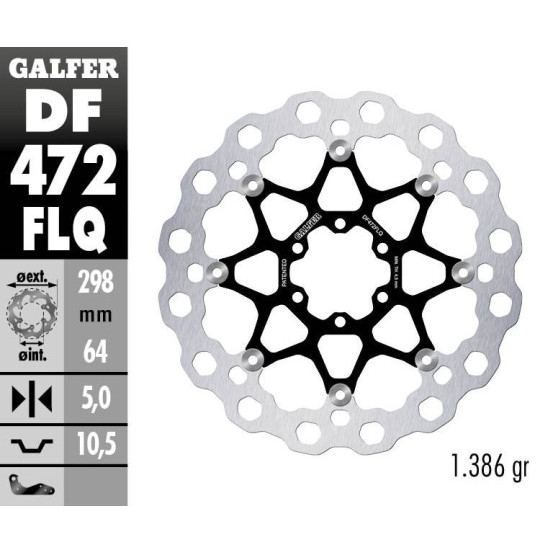 Disque de frein avant flottant GALFER CUBIQ - 298 mm - INDIAN CHIEF - ROADMASTER - SPRINGFIELD