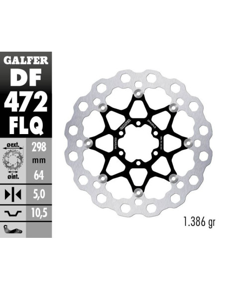 Disque de frein avant flottant GALFER CUBIQ - 298 mm - INDIAN CHIEF - ROADMASTER - SPRINGFIELD