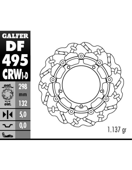 Disque de frein GALFER wave flottant TSUNAMI route côté gauche frette alu 298x5mm - YAMAHA R6 (03)