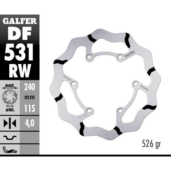 Disque de frein arrière fixe Wave GALFER- 240 mm- YAMAHA YZ 450 F 2020-