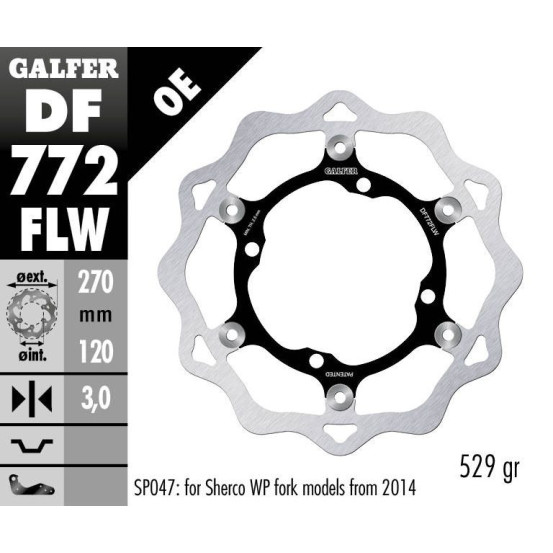 Disque de frein avant flottant Wave GALFER - 270 mm - SHERCO fourche SACHS