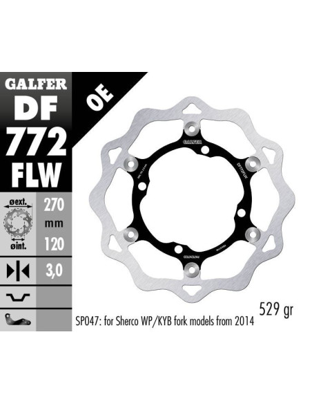 Disque de frein avant flottant Wave GALFER- 270 mm - SHERCO fourche SACHS
