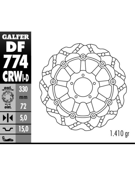 Disque de frein GALFER wave flottant TSUNAMI route côté gauche frette alu 330x5mm