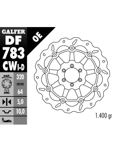 Disque de frein GALFER wave flottant route côté gauche 320x5mm - KTM RC8 (08)