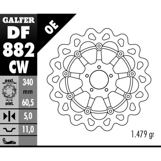 Disque de frein GALFER wave flottant route 340x5mm - BUELL SPECIAL M2