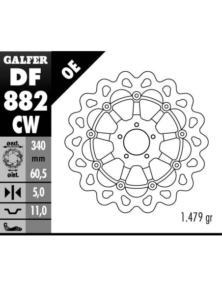 Disque de frein GALFER wave flottant route 340x5mm - BUELL SPECIAL M2