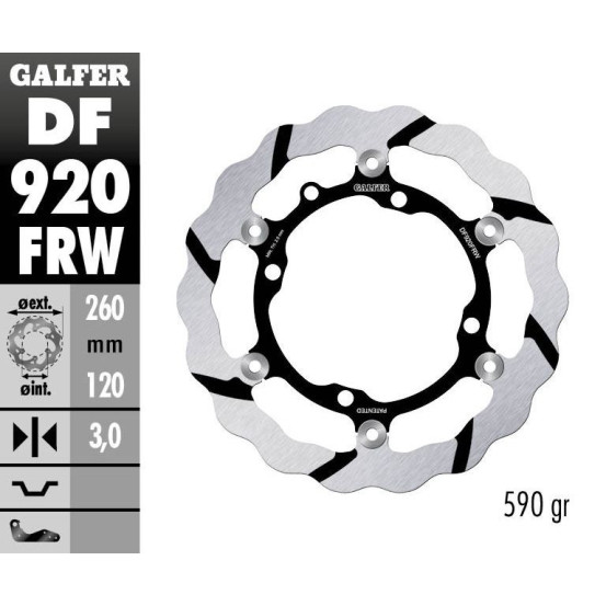 Disque de frein avant flottant Wave GALFER- 260 mm- SHERCO ENDURO (Fourche WP) 2014-