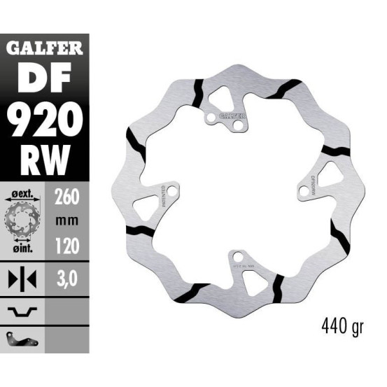 Disque de frein avant fixe Wave GALFER- 260 mm- SHERCO ENDURO (Fourche WP) 2014-