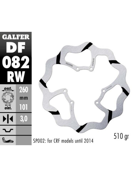 Disque de frein avant fixe Wave GALFER- 260 mm- HONDA CR 125-250-500 2015-