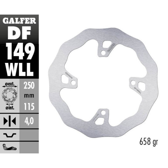 Disque de frein arrière fixe Wave GALFER- 250 mm- KAWASAKI KX 450F 2019-